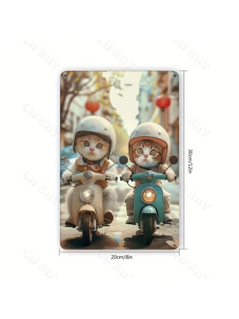 Vintage Cat on Scooter Metal Wall Art Decor for Cafe Home
