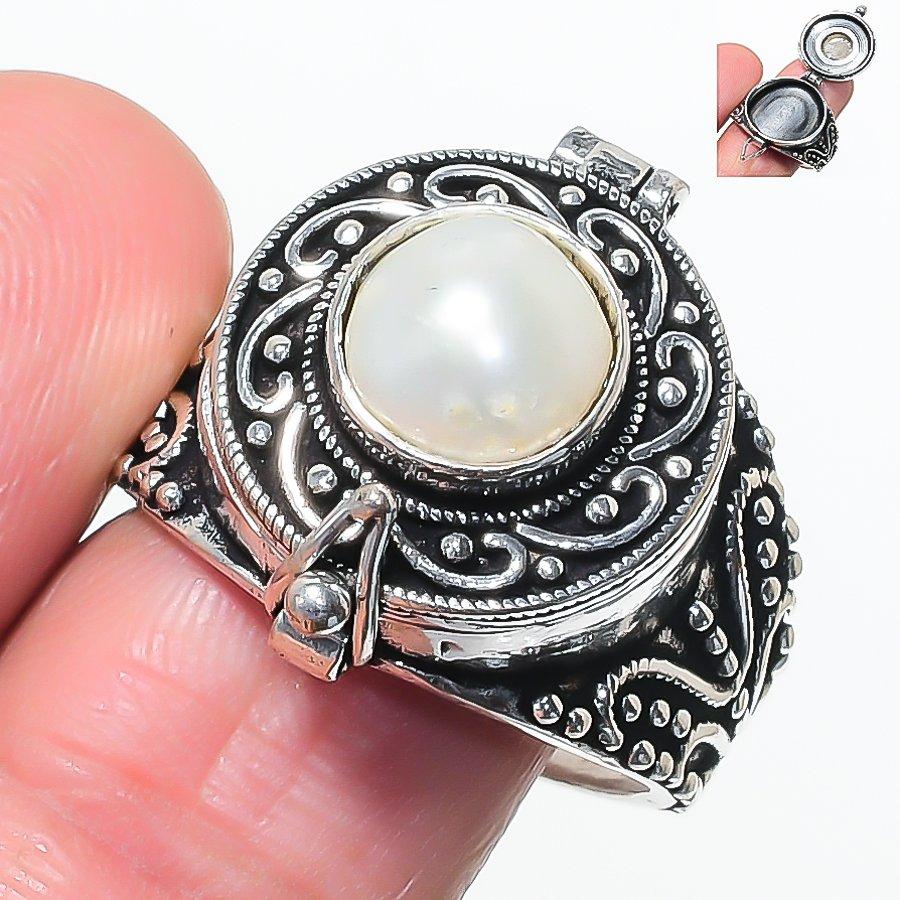 Natural Pearl Gemstone Handmade 925 Sterling Silver Jewelry Ring Size 11 AR-17338