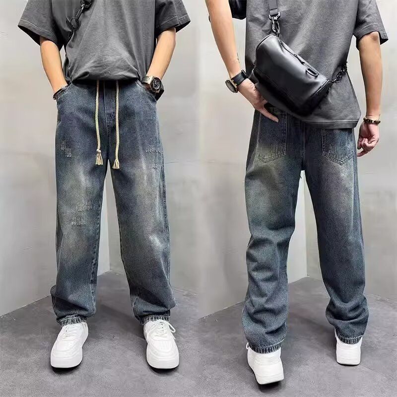 Джинсы JYL Мужские Весенние Повседневные Широкие Шаровары Модные Узкие Глиняный Цвет Укороченные Джинсовые M