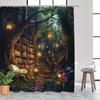 Magical Forest Library Shower Curtain - Lanterns, Books & Pathway Design, Whimsical Bathroom Decor, Machine Washable