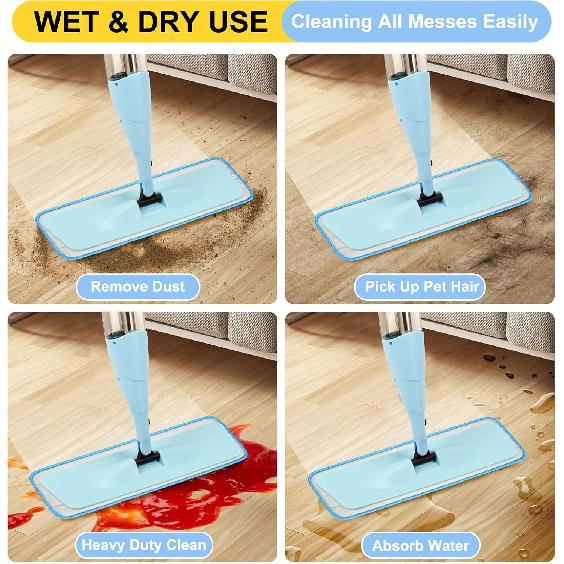 8 Pack 16.5 inch Reusable Mop Pads Microfiber Spray Mop Replacement Heads for Wet/Dry Mops Compatible with Bona Floor Care System