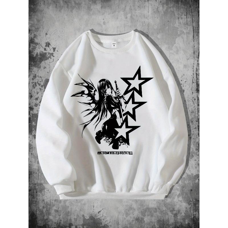 Y2K Graffiti Five-Pointed Star Print Autumn/Winter Men's Casual Sweatshirt