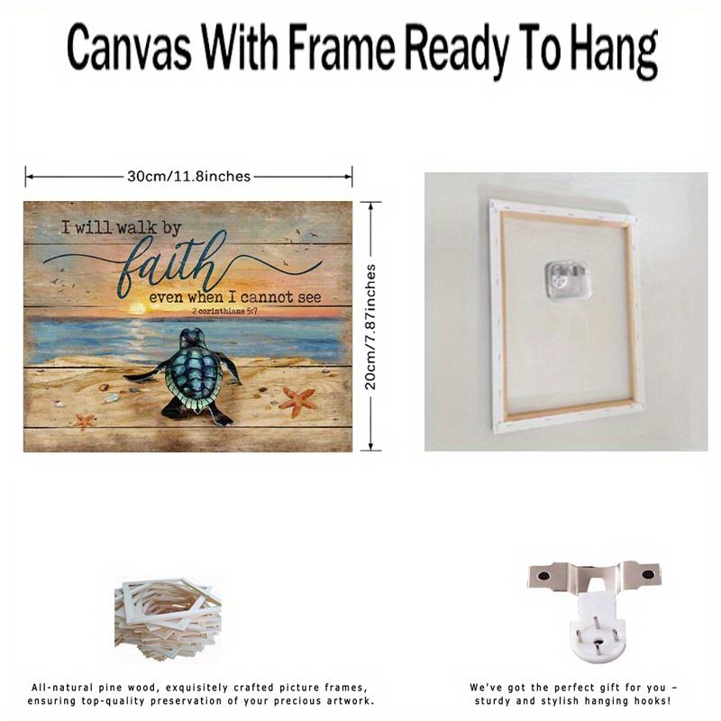 Framed - Turtle Sea Star Coast Retro Canvas Decorative Mural Poster Decorative Wall Art - Including Hanging Hardware