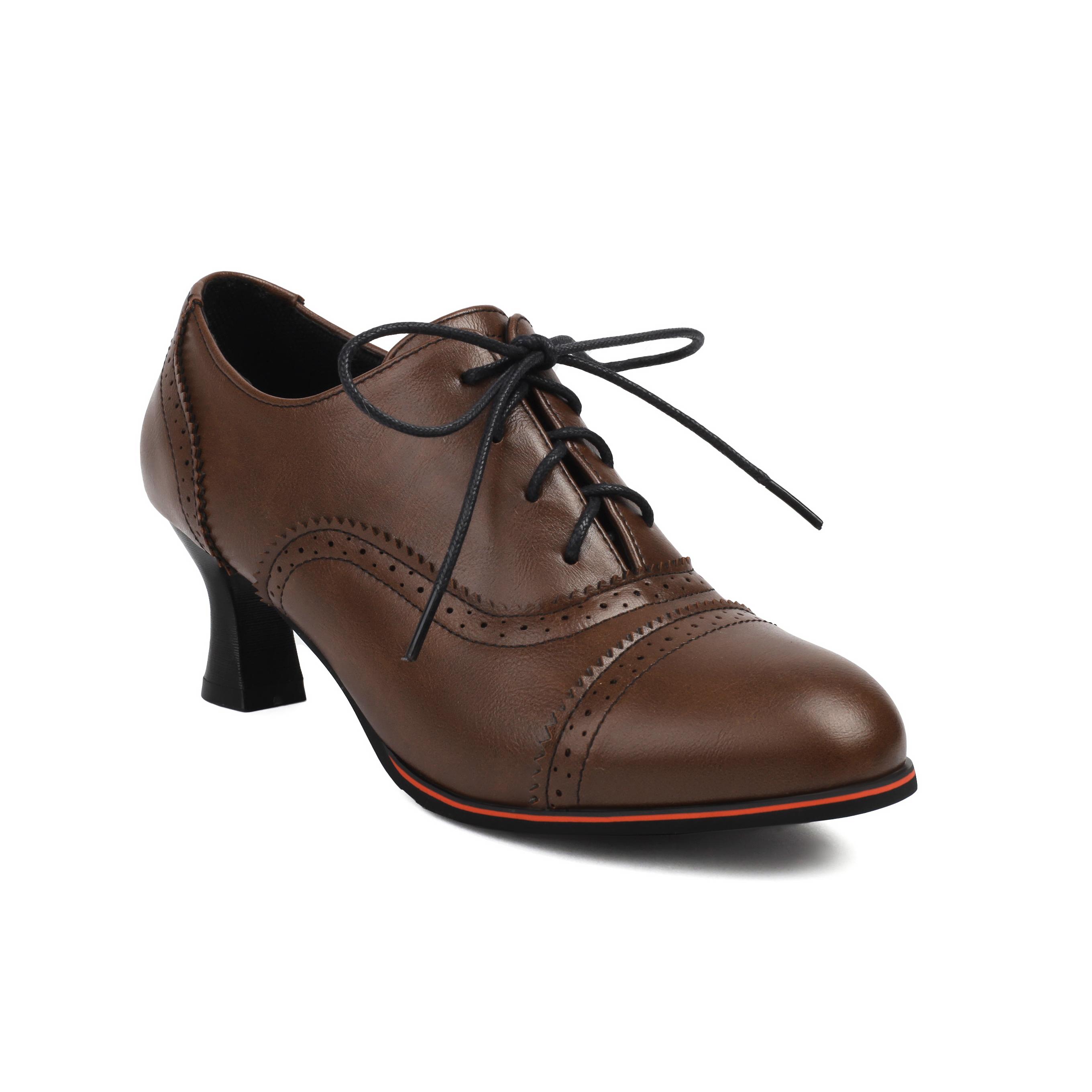 

Q/Женские туфли на высоком каблуке, однотонные туфли в британском стиле в стиле ретро, ​​большие низкие туфли на шнуровке 39 коричневый