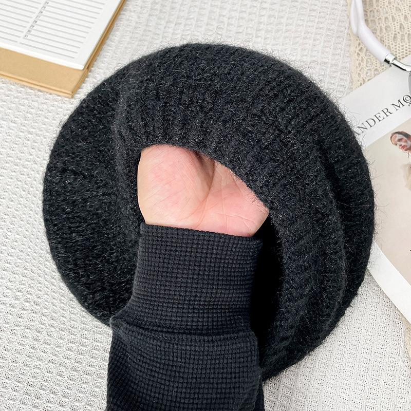 Mohair Knitted Beret Women's Autumn and Winter Literary Retro Plush Woolen Hat Showing Face Small Warm Wool Painter Hat