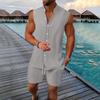Men Sleeveless Button Down Shirt Vest and Shorts Set Lightweight Casual Summer Beachwear Two Piece Outfit for Outdoor Activities