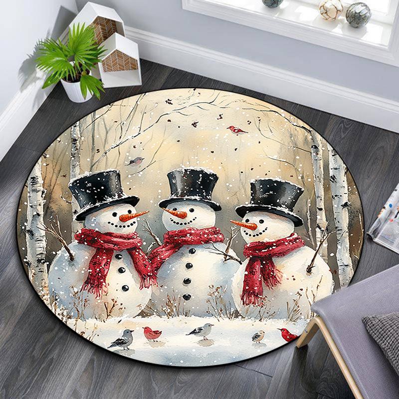 

Forest Snowman Round Area Rug,Carpet Rug for Living Room Bedroom Sofa Playroom Decor,Non-slip Floor Mat 80cmx80cm