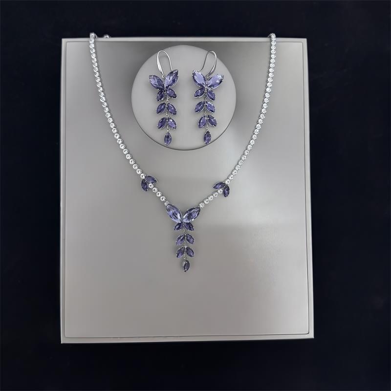 Elegant Zirconia Butterfly Tassel Necklace & Earring Set