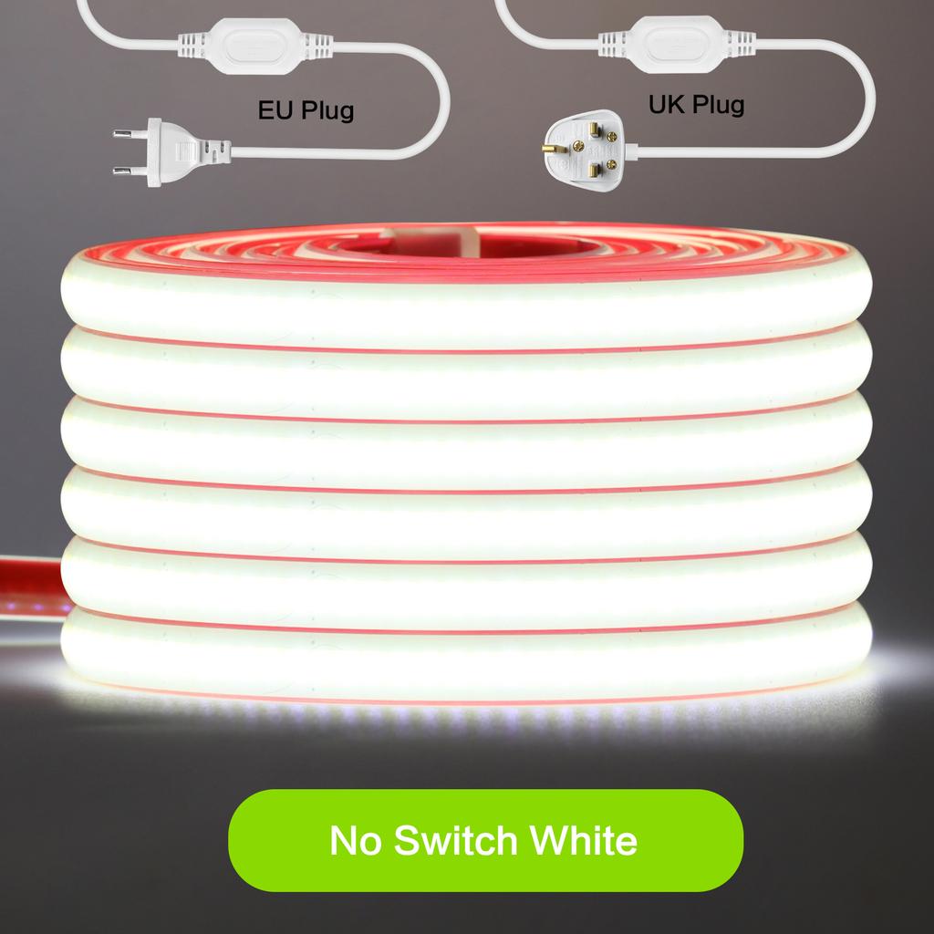 Hohe Helligkeit 220V 230V COB Streifen Wasserdicht Mit/Ohne Schalter Stecker 288 LEDs/M Weiß Natur Warm Flexibles Band LED Licht Heimdekoration