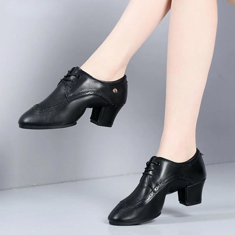 Women Mid Heel Latin Dance Shoes Ballroom Ladies Girls Modern Jazz Dance Shoes White Black Salsa Dancing Shoes Teacher Shoe