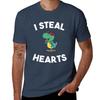 I Steal Hearts Valentines Day For Kids Dinosaur Gift Tshirt Classic Basic Casual Tshirt