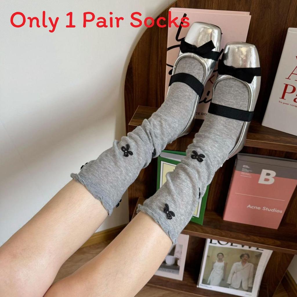 Spring Summer Butterfly Embroidered Cotton Kneehigh Socks For Women With Frictionresistant Feature