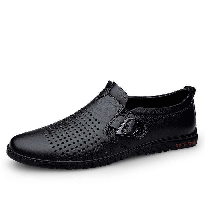 Mens Casual Genuine Leather Shoes Soft Slip on Loafers Non Slip Breathable Driving Flats Spring Walking Business Shoes Mocassin