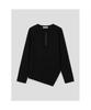 Saendeusaundeu (Unisex) Twisted Waffle Henley Neck Long Sleeve T-Shirt Black