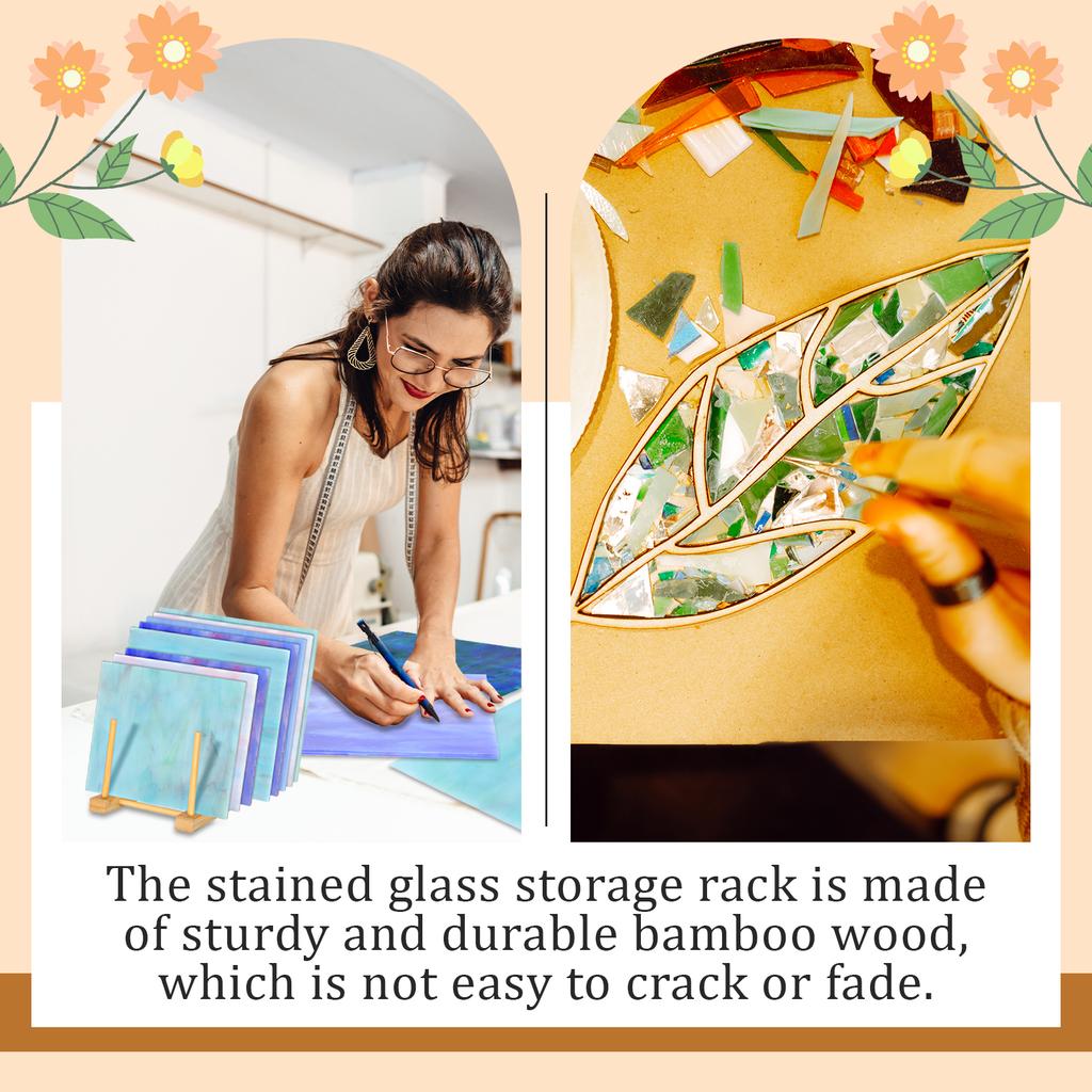 3Pack Stained Glass Organizer Bamboo Dish Plate Rack Wooden Dish Plate Stand Stained Glass Holder Space Saving Bamboo Drying
