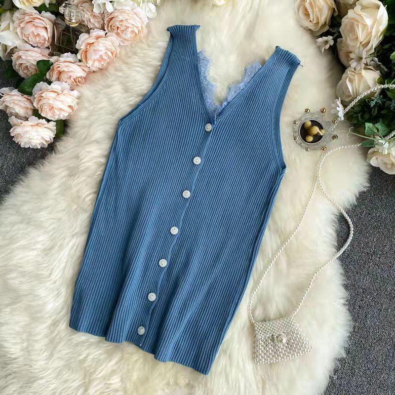 Lace Sleeveless Knit Vest for Women - Sexy, Slimming Summer Suspenders for Outerwear and Innerwear