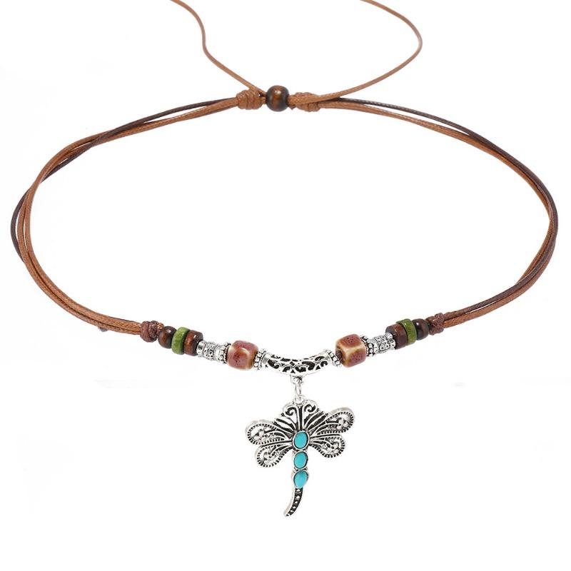 New 1-piece set of personalized fashion wax thread beaded wooden beads dragonfly necklace new G
