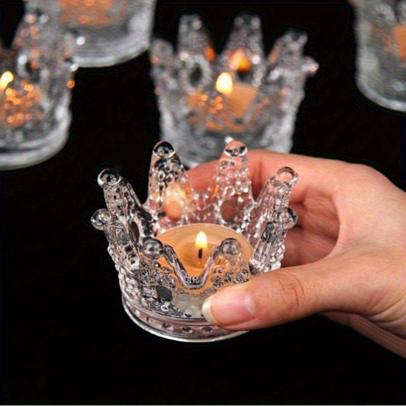 European Crystal Crown Glass Tealight Candle Holder Ring Scented Candlestick Home Decoration