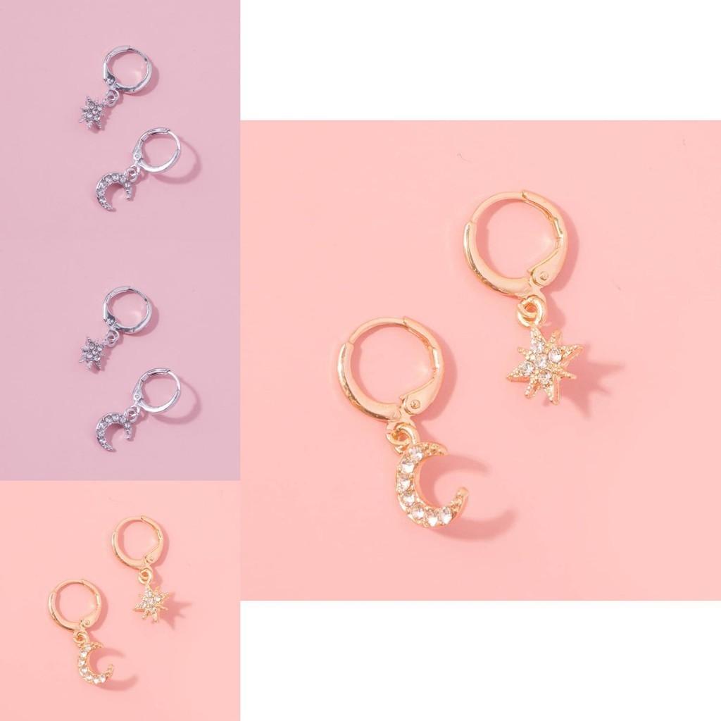 Minimalist Elegant Star Moon Earrings Geometric Alloy Jewelry Perfect Gifting For