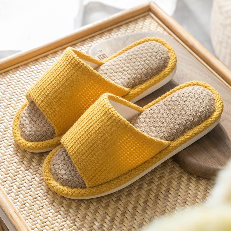Summer Cotton Linen Open-Toe Couple Slippers for Men and Women