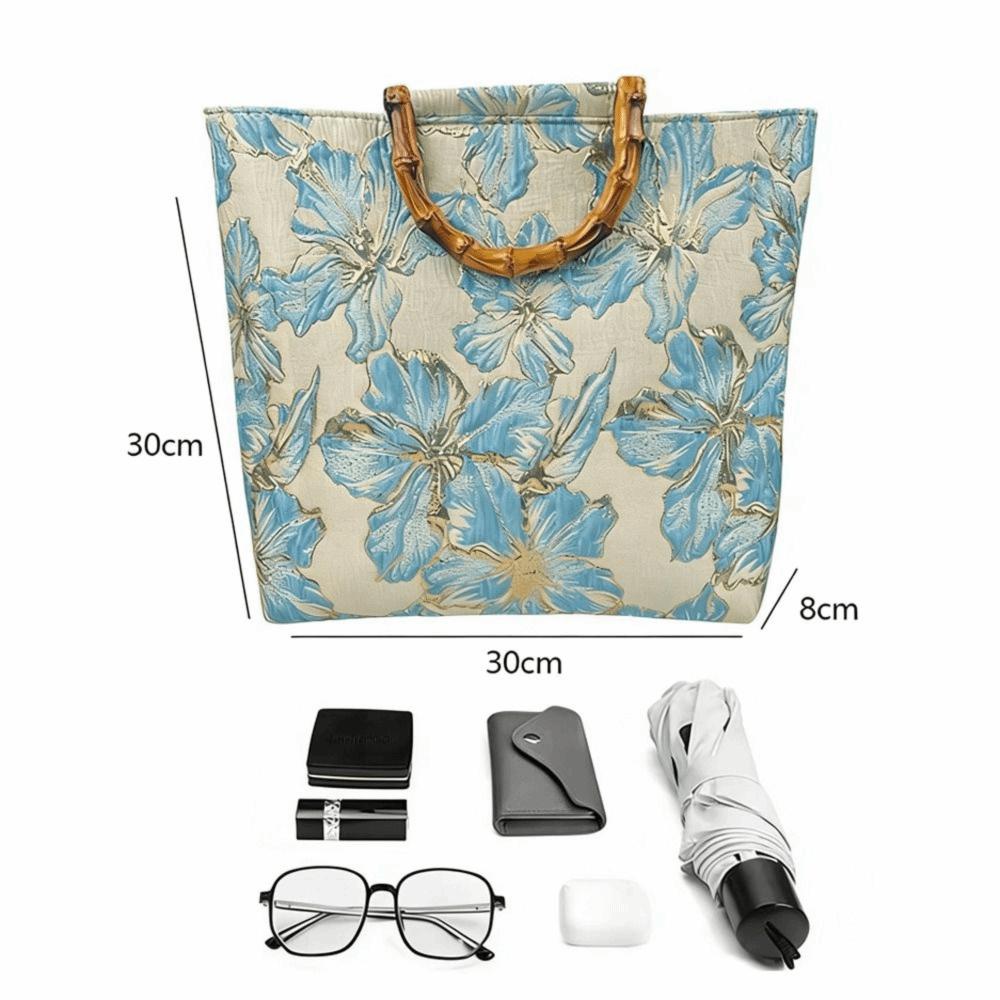 Bamboo Handle Hanfu Tote Bag Vintage Floral Large Capacity Bamboo Jacquard Bag Retro Style National Style Qipao Tote Bag