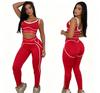 2026 Women Sleeveless Crop Tank High Waist Scrunch Butt Leggings 2 Piece Yoga Workout Tracksuit Solid Contrast Stripe Gym Fitness Set