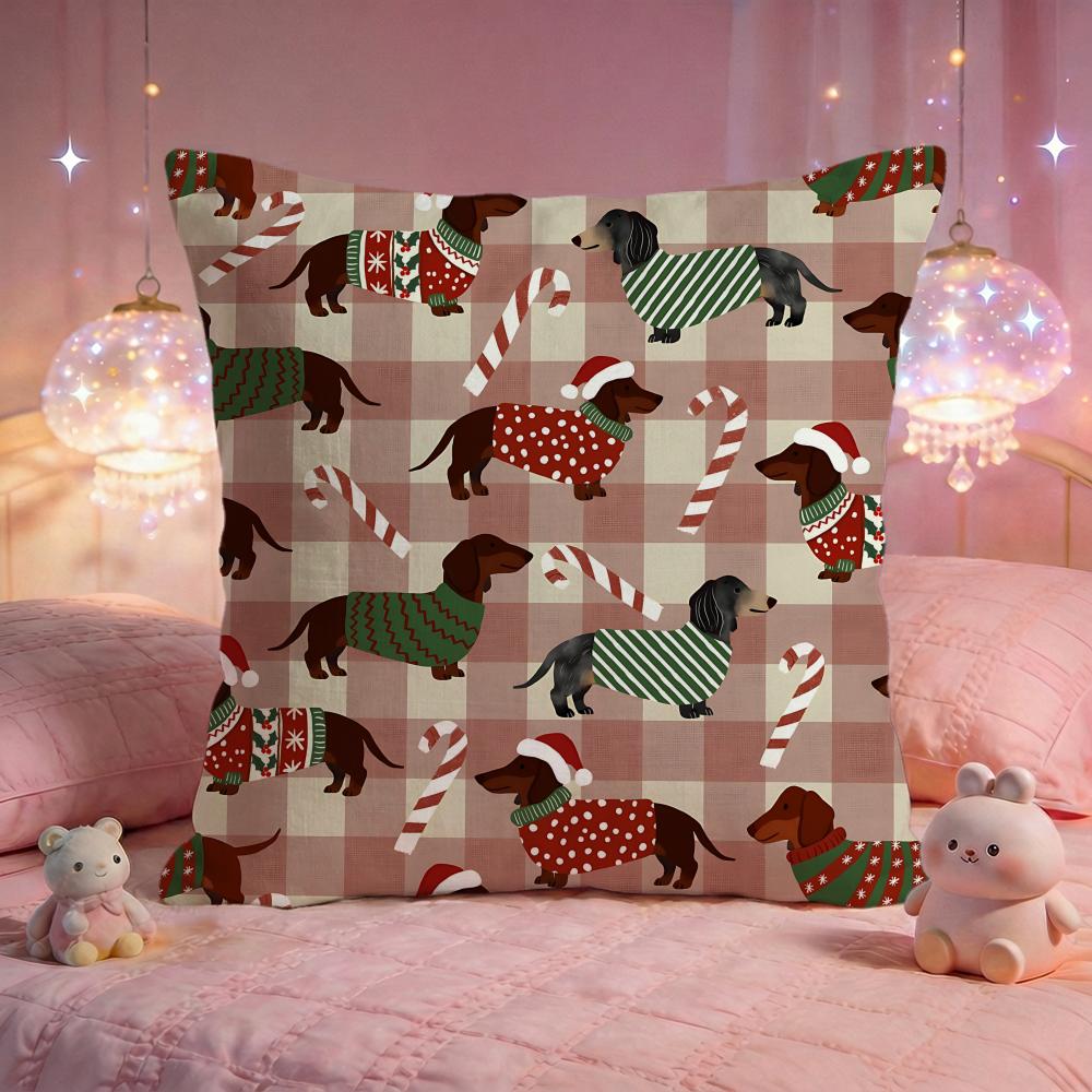 Cute Sausage Dog Pattern Cushion Cover Premium Comfort Reversible Pillow Cove Two in One Design for Any Room Car Interior