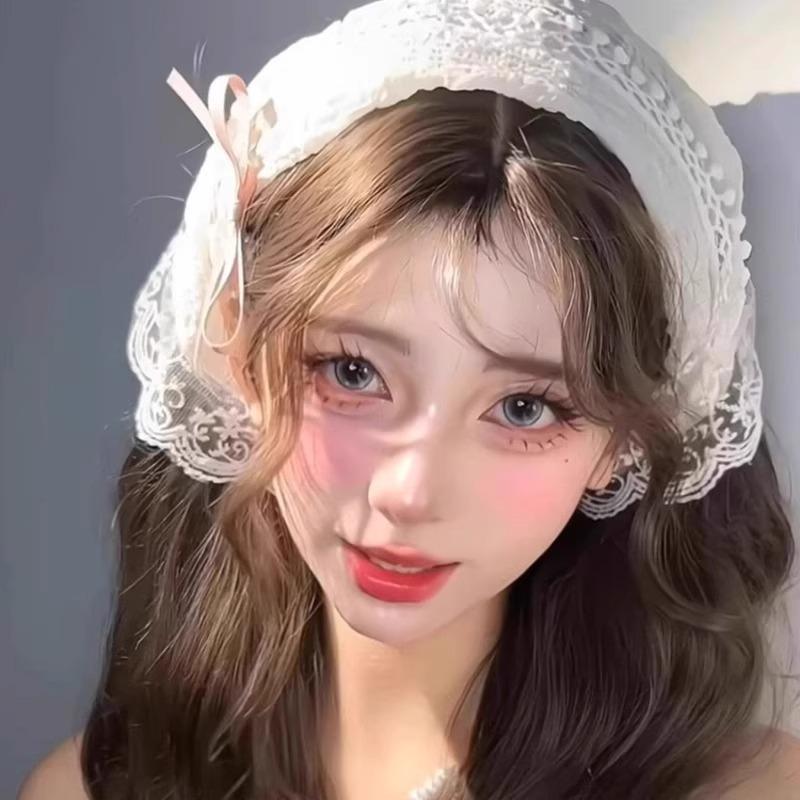 White sweet lace flower scarf elegant feminine headband thin breathable artistic style travel accessory