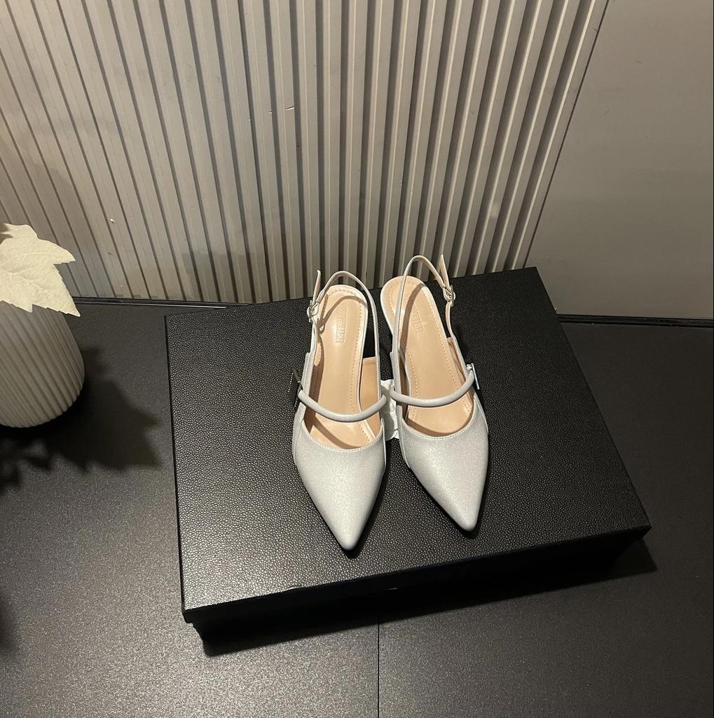 Fashion Hot Selling 2025 Summer Women's Shoes Patent Leather Slip on Pointed Toe Sandal Buckle Slingbacks Mid Heels Pumps Sandalia Mujer