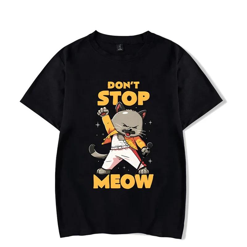 Funny Graphic T-shirt DON’T STOP MEOW Women Shirt Printing Singing Cat Short Sleeves Street Style Cute Cool Girl Shirts