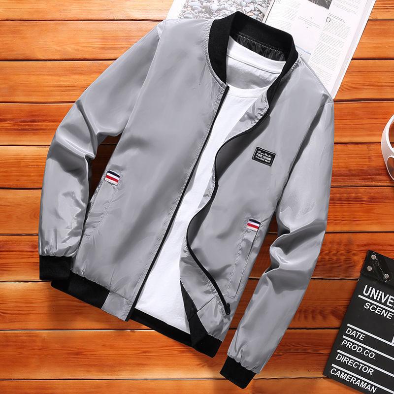

Spring and Autumn Men s Fashion Short Stand Collar Jacket 6XL сірий
