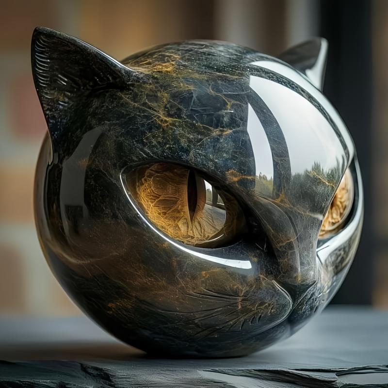 1 Stück Luxuriöse Schwarze Katze Stein Harz Skulptur - Elegante Statue mit Vulkangestein-Effekt und aufwendigem Marmormuster, Geschenk für Katzenliebhaber