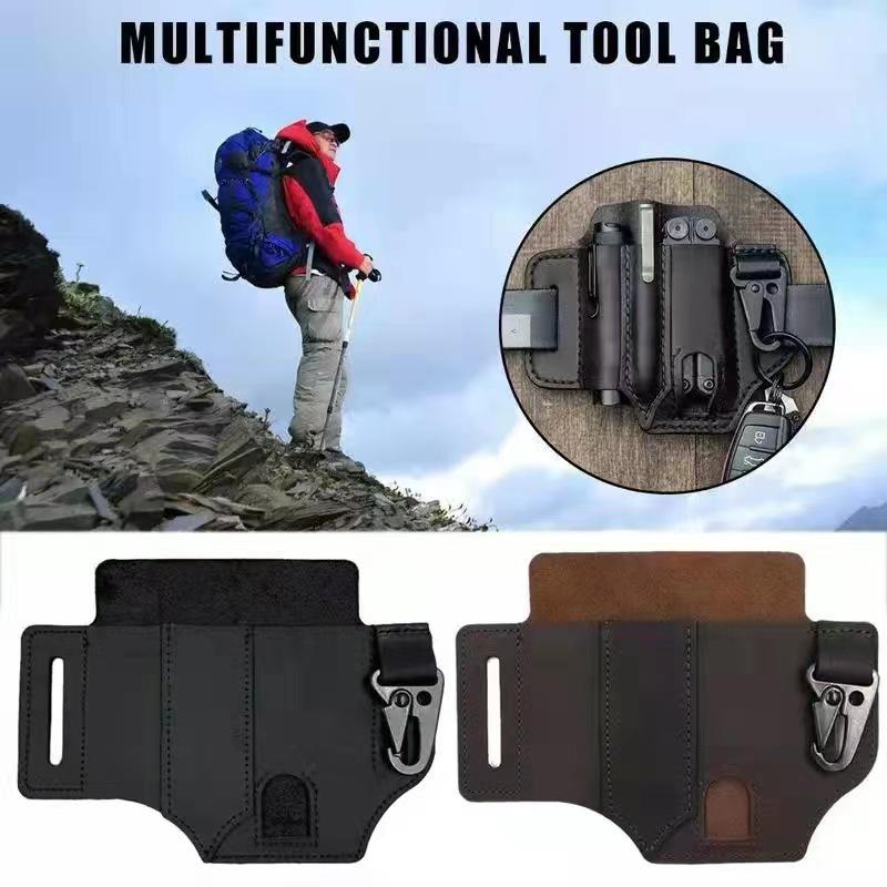 In-Stock Tactical EDC Tool Set: Leather Waist Bag with Flashlight & Keychain