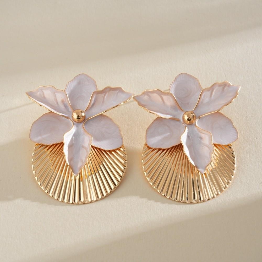 Shell Shape Floral Ear Studs Oil Drip Ear Pendant Orchid Flower Shell Earrings Summer