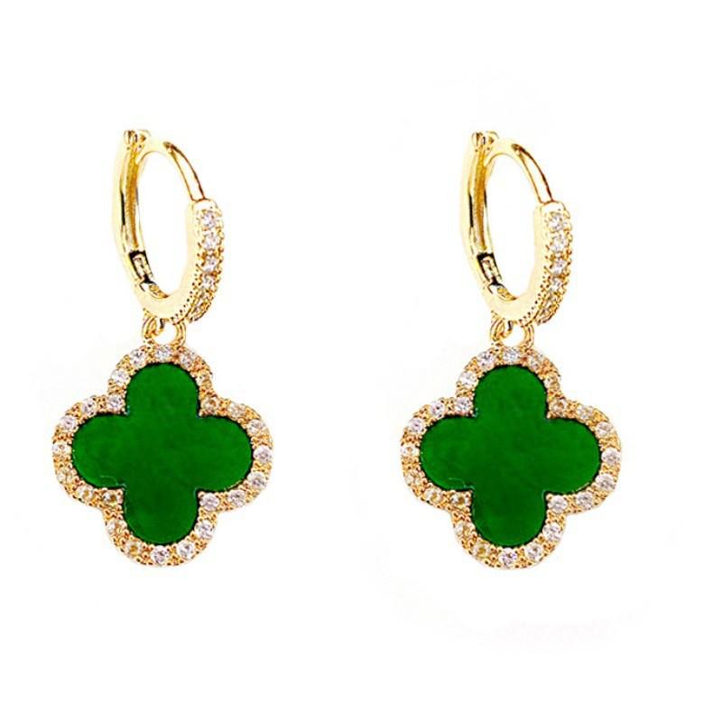 High-End Women's Green Four-Leaf Clover Dangle Earrings - 2025 Trendy Fashion Jewelry