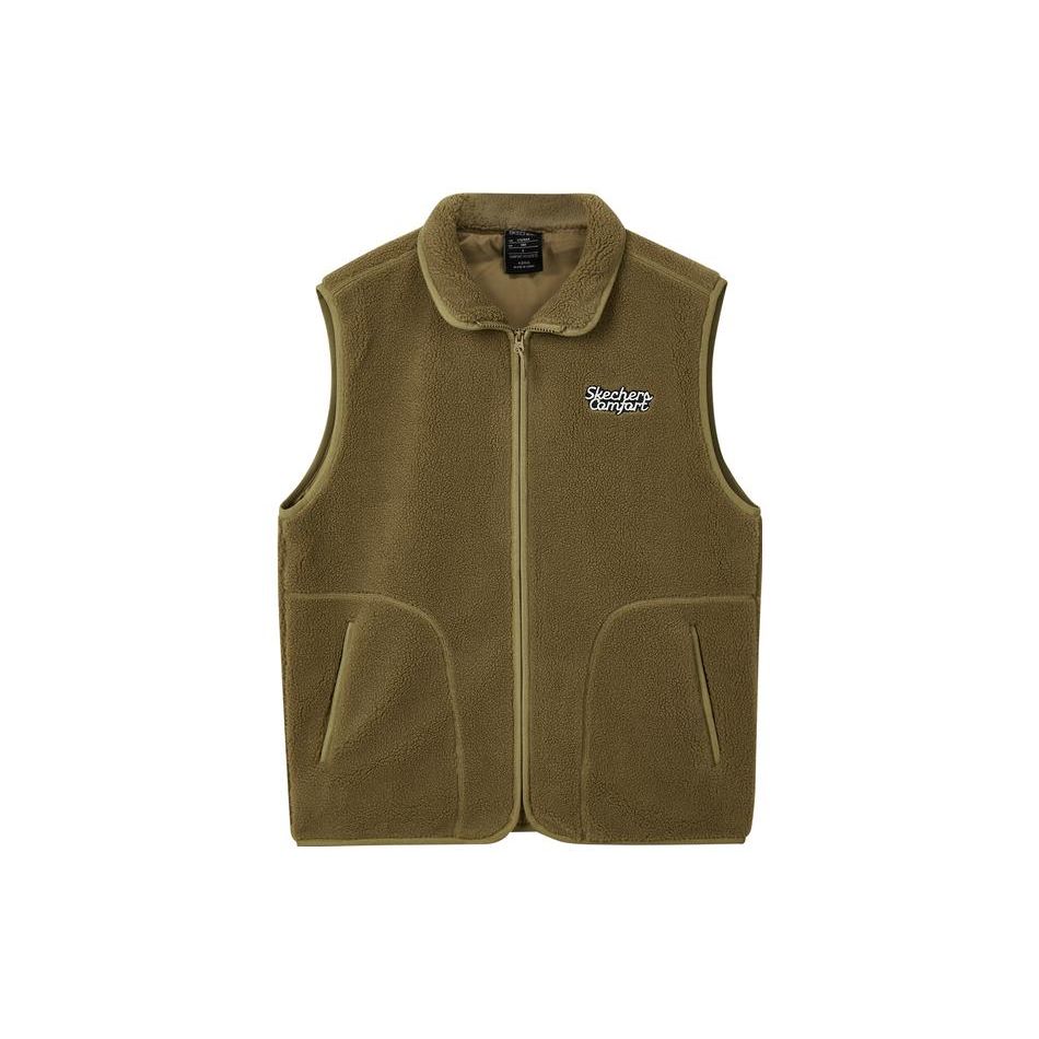 Skechers Sports Lifestyle Series Animal Letter Embroidery Versatile Fashion Warm Lightweight Zipper Stand Collar Sleeveless Vest L423U077-01N2 M
