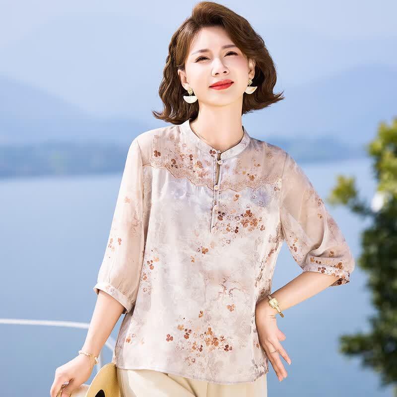 Passter Summer Floral Seven-Sleeve Loose Blouse 2XL светло-розовый