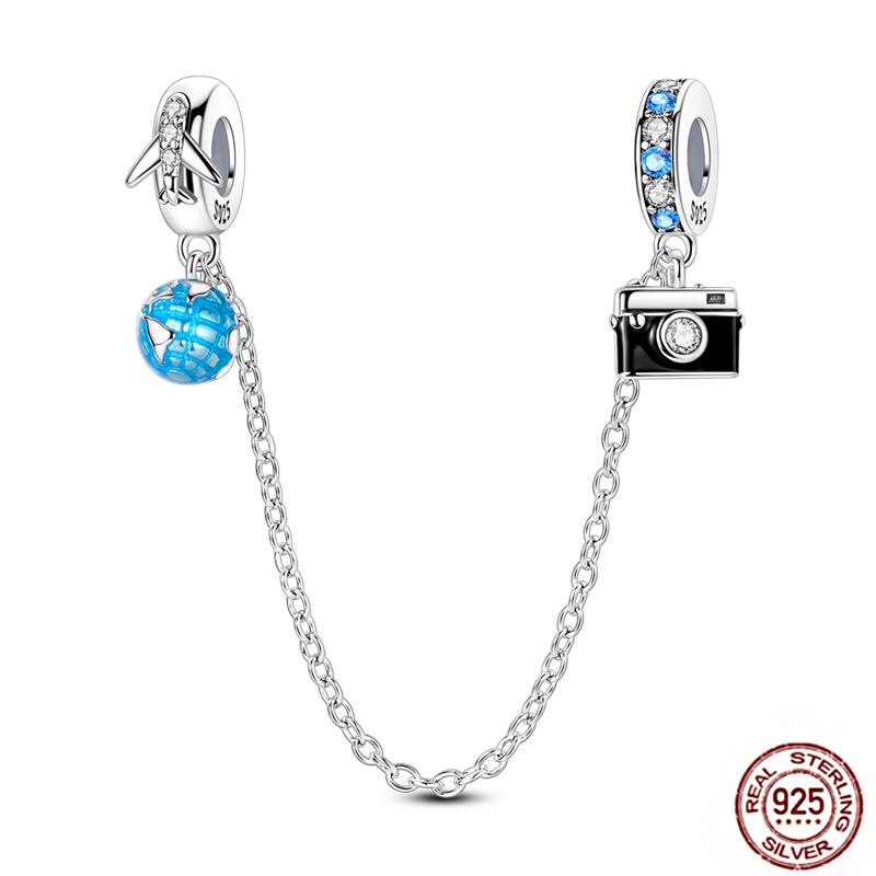 Originalcopper Safety Chain Fixed Clasp Clip Charms Stars Moon Four Leaf Clover Butterfly Beads Woman Bracelet Diy Jewelry