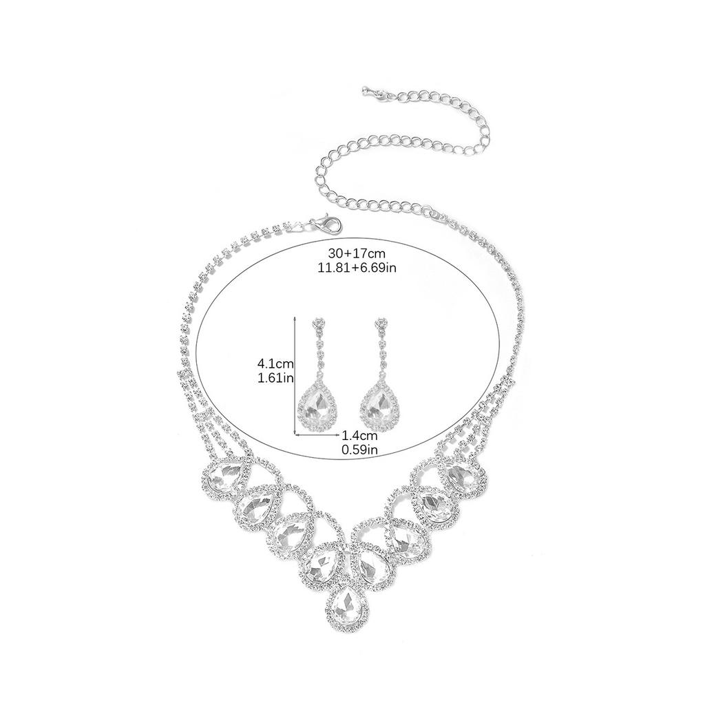 European and American Luxury Shiny Rhinestone Necklace Earrings Set, Fashionable Zircon Necklace Earrings Two-piece Set, Bridal Jewelry.