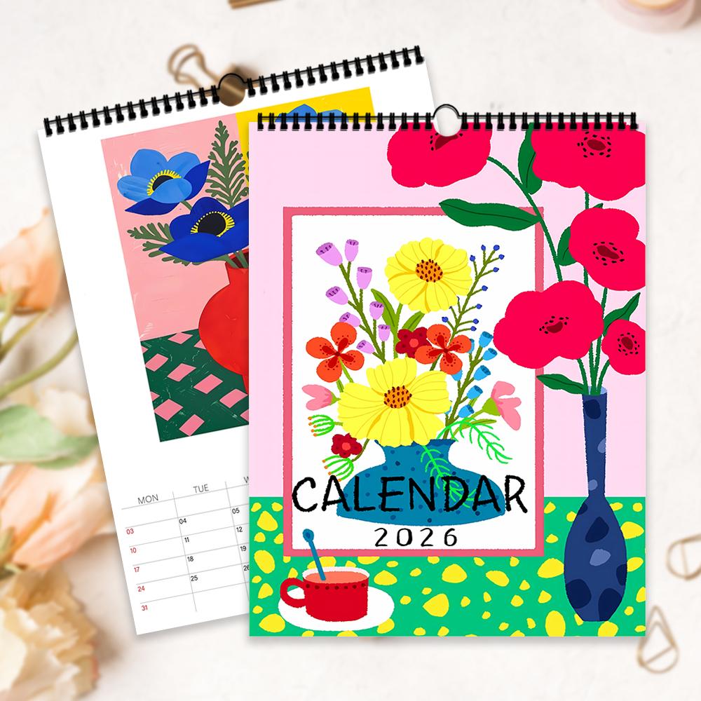 1pc 2026 Wall Calendar Artistic Abstract Floral Design, 12 Unique Illustrations, Perfect Gift for Birthdays Christmas New Year