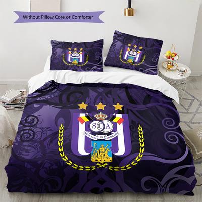 Royal Sporting Club Anderlecht Pattern Bedding,Quilt Set Quilt Cover Pillowcase Home Birthday Gift (1 * Duvet Cover + 2 * Pillowcase, Without Core)