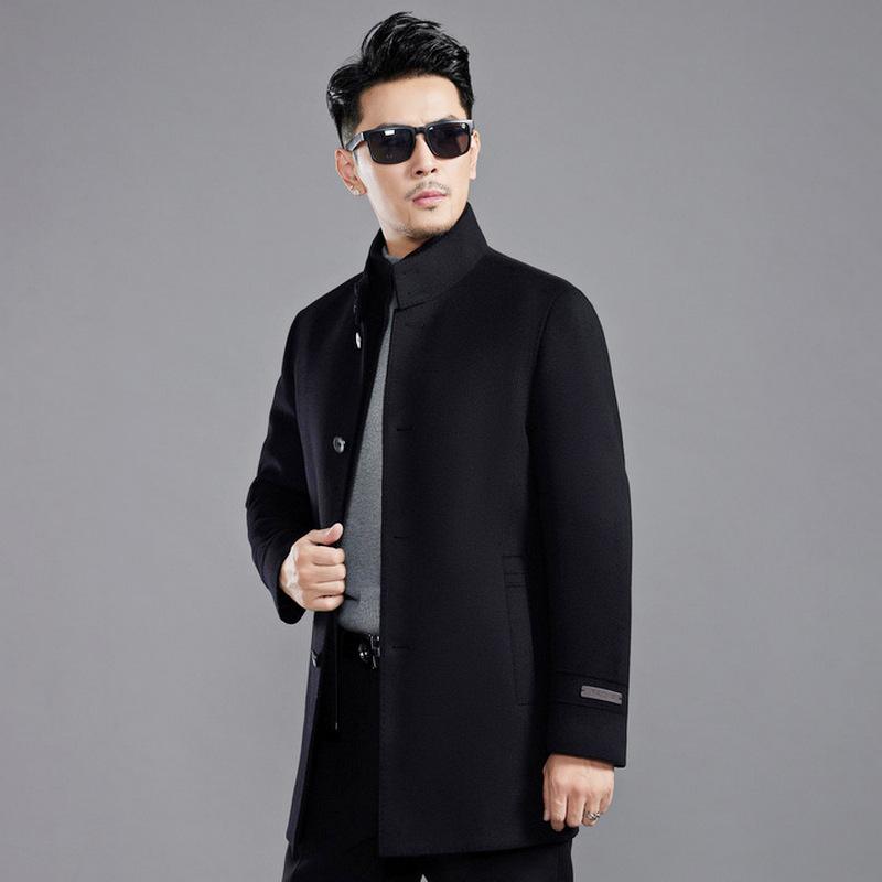 

Съемная кашемировая куртка со съемным утиным пухом для мужчин среднего и пожилого возраста, воротник-стойка, утолщенное шерстяное пальто для папы зимой 195