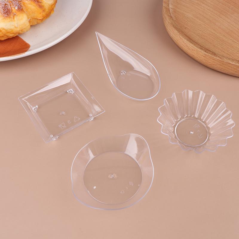 10Pcs Transparent Mini Appetizer Plates Ice Cream Cup Plastic Fruit Candy Cake Jelly Yogurt Mousse Dessert Container Pastry Tool