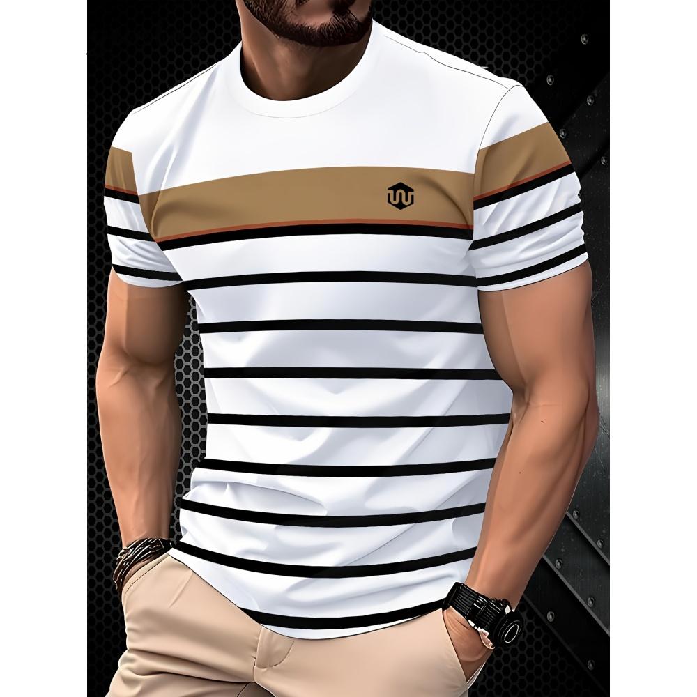 3D Striped Print Men's Top Fashion Men's Short Sleeved Tee Casual Loose Breathable Men's Clothing