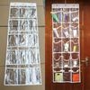 Clear Pocket Wall Storage Set of 2, Hanging Polyester Holder with 15 Front Pockets on Each Panel for Classroom Supplies, Phones and Daily Items