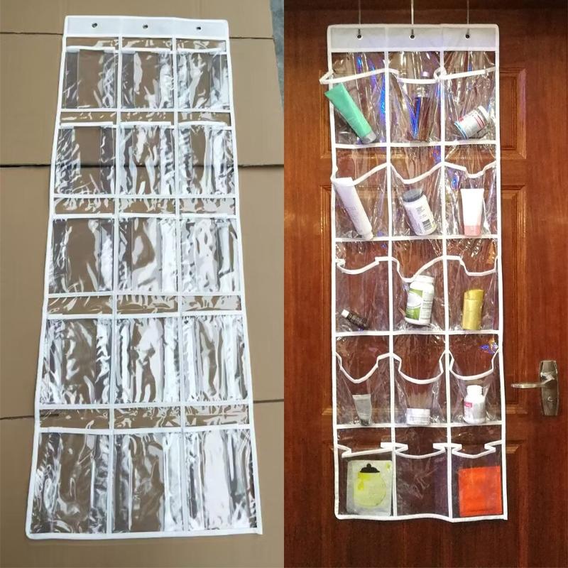 Clear Pocket Wall Storage Set of 2, Hanging Polyester Holder with 15 Front Pockets on Each Panel for Classroom Supplies, Phones and Daily Items