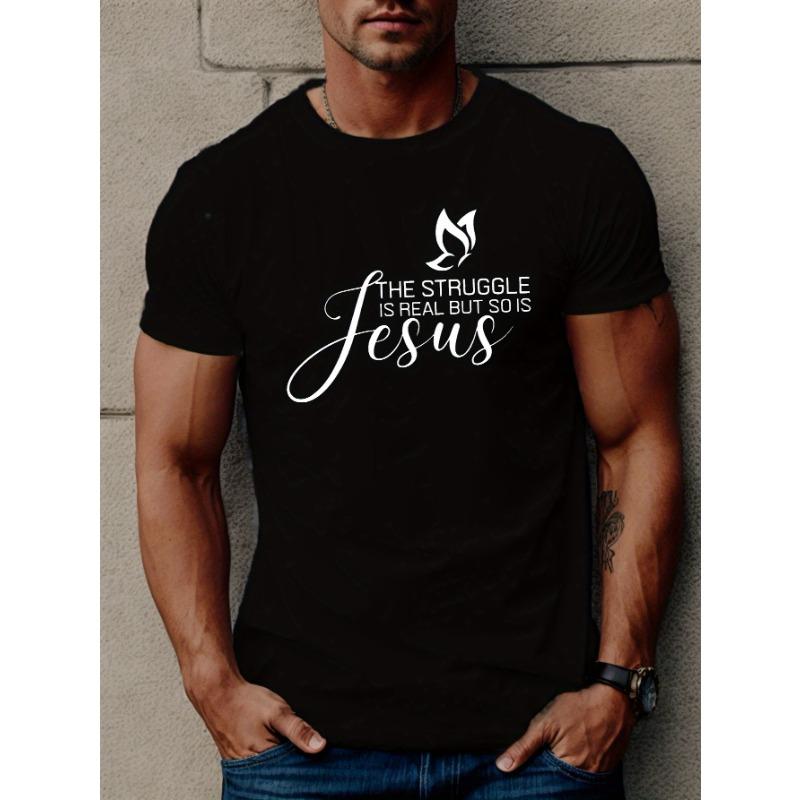 

European sizes THE STRUGGLE IS REAL Men s Casual T-Shirt - Breathable, Geometric Print, Round Neck, Machine Washable - Perfect for Summer S чёрный