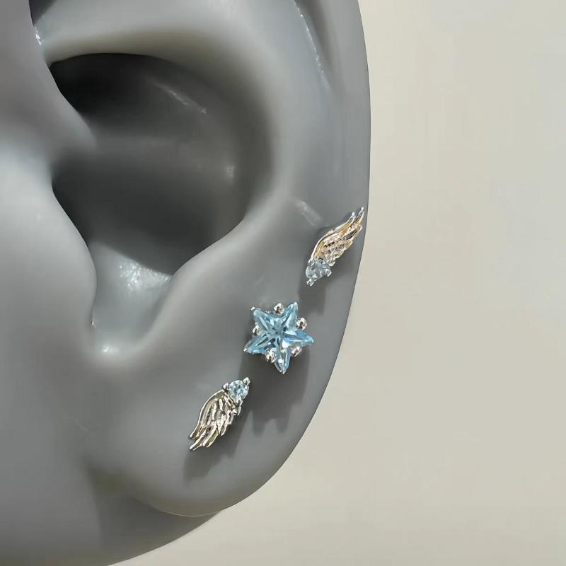 

Модные Серьги-гвоздики в форме крыла с синим и красным цирконом для женщин и мужчин, Ювелирные Аксессуары, Подарки A2