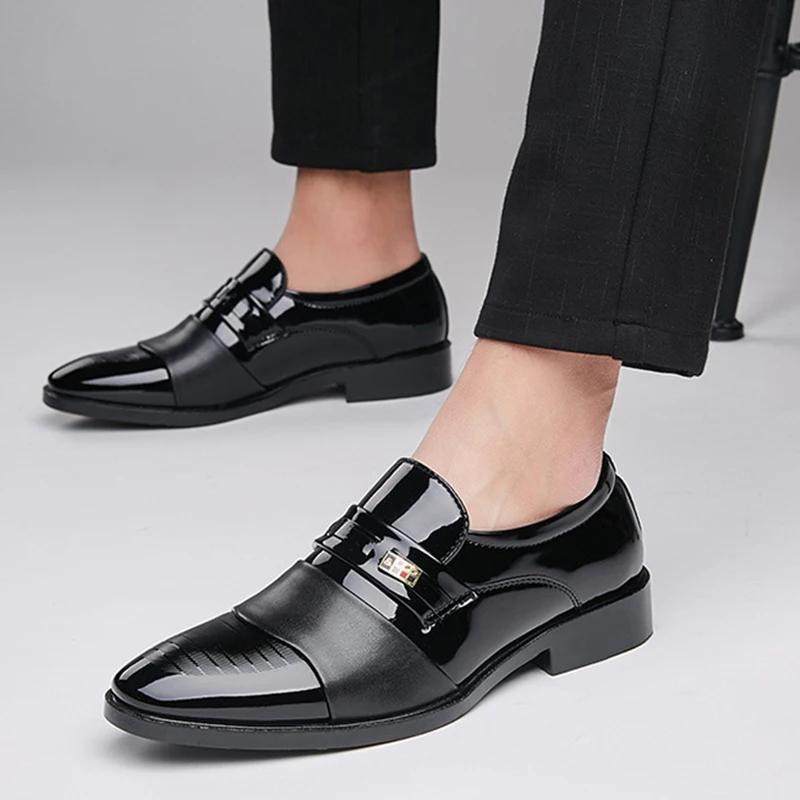 Fashion Men's Black PU Leather Shoes Formal Oxfords Slip On Dress Shoes Business Casual Office Work Wedding Plus Size 38-48