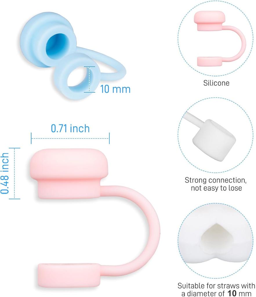 6 Pack 30 40oz Tumbler 10mm Silicone Straw Covers Cute Reusable Protectors with Secure Strap Food Grade Dustproof Sip Guards
